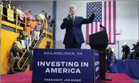  ?? EVAN VUCCI — THE ASSOCIATED PRESS ?? President Joe Biden speaks Thursday about his 2024 budget proposal at the Finishing Trades Institute in Philadelph­ia.