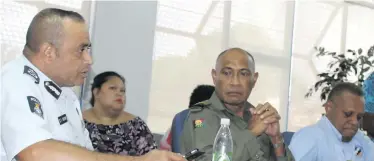  ?? Photo: Simione Haravanua ?? From left: Police Commission­er Brigadier General Sitiveni Qiliho, Commander of the Republic of Fiji Military Forces (RFMF) Rear Admiral Viliame Naupoto and Commission­er Eastern Luke Moroivalu during a briefing at the National Disaster Management Office...