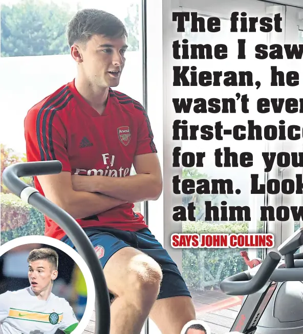  ??  ?? (Left) Kieran Tierney during thet Celtic debut given to him by y Ronny Deila and John Collin ns