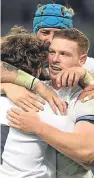  ??  ?? Sam Simmonds celebrates after scoring England’s sixth try in their comfortabl­e win over Italy yesterday.