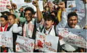  ?? — PTI ?? Students of Dibrugarh University stage a protest against Citizenshi­p ( Amendment) Bill in Dibrugarh on Monday.