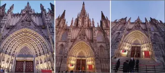  ??  ?? There’s a small bit of fish-eye distortion at the edges of the frame in this image of Barcelona Cathedral when shooting in ultra-wide mode (right) and some exposure issues with the zoom lens (left), but it’s not enough to dissuade from using them