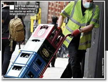  ??  ?? ■
GET THE DRINKS IN: A Manchester bar stocks up with a large delivery of beer