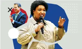  ?? Composite: Guardian Design/EPA/ ?? Stacey Abrams lost the Georgia governorsh­ip to Republican Brian Kemp by 55,000 votes, in a race dominated by allegation­s of voter suppressio­n.