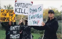  ?? ALISON LANGLEY THE NIAGARA FALLS REVIEW ?? Protesters line the street in front of Marineland on Sunday.