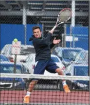  ?? AUSTIN HERTZOG - DIGITAL FIRST MEDIA ?? Spring-Ford’s Nolan Schweitzer hits a forehand against Phoenixvil­le’s JT Stevens at No. 2 singles Thursday.