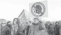  ?? BRUCE KLUCKHOHN/AP ?? Native American leaders protest against the Redskins team name outside U.S. Bank Stadium in Minneapoli­s last year.