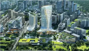  ?? ?? Modernità e tecnologia
Le due torri progettate dello studio olandese Mvrdv a Chengdu, in Cina