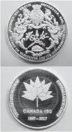  ??  ?? The Victoria Numismatic Society’s limited-edition medal- lion celebrates Canada 150.