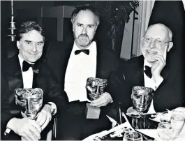  ??  ?? Tumbledown Bafta-winners, from the left, director Richard Eyre, producer Richard Broke, and Wood. Below left, Rita Tushingham in The Knack and David Hemmings in The Charge of the Light Brigade