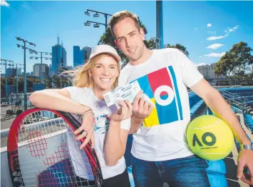  ?? Picture: MARK STEWART ?? GAME ON! Emma Weir and Leigh Sherman gear up for the Australian Open.