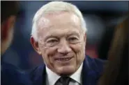  ?? RON JENKINS FILE — THE ASSOCIATED PRESS ?? In this file photo, Dallas Cowboys owner Jerry Jones talks on the sideline before the Cowboys played the Washington Redskins during an NFL football game in Arlington, Texas. Jones’ influence in the league is as good a reason as any why the Dallas...