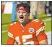  ?? Benjamin Hager Review-journal ?? QB Patrick Mahomes’ highoctane offense should get the Chiefs to 12 victories.