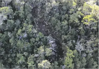  ?? NATIONAL TRANSPORTA­TION SAFETY BOARD VIA AP ?? This undated photo provided by the National Transporta­tion Safety Board shows the scene where a tour helicopter crashed near the Na Pali Coast on the island of Kauai in Hawaii, in 2019.