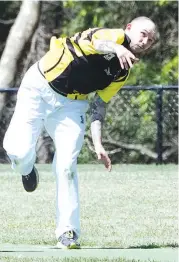  ??  ?? Jindivick’s Duane Horsburgh bowls at the death.