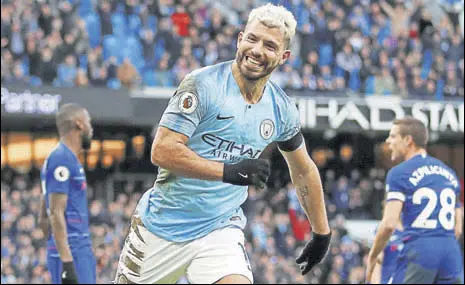  ?? REUTERS ?? Manchester City's Sergio Aguero scored his 11th hat-trick of the Premier League equalling Alan Shearer’s record.
