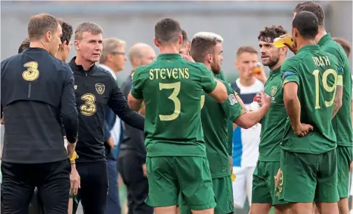  ??  ?? New era…Republic of Ireland boss Stephen Kenny addresses his players