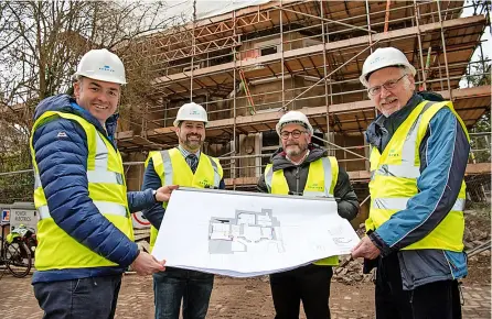  ?? Picture: Bath and North East Somerset Council ?? Cllr Tom Davies, Cllr Kevin Guy, Cllr Richard Samuel and Charles Gerrish, Aequus chair, outside Newbridge Hill, also pictured below