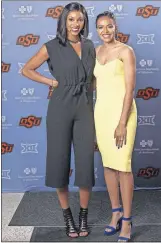  ?? [BRUCE WATERFIELD/ OSU ATHLETICS] ?? ESPN analyst Maria Taylor, left, poses with Haley Woodard, a soccer player and president of Oklahoma State's StudentAth­lete Advisory Committee. Taylor emceed the inaugural Cowboy Choice Awards ceremony on Monday night in Stillwater.