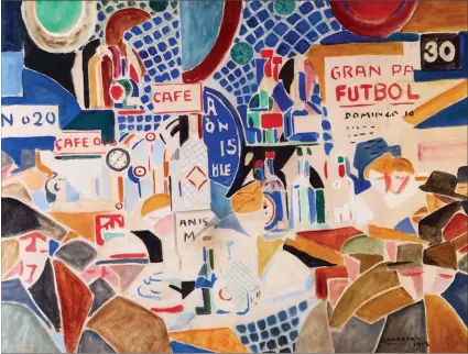  ??  ?? “Quiosco de Canaletas” (1918) sintetiza el amor de Barradas por la vida de café, el ritmo y color callejero.