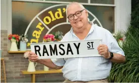  ?? ?? A ristretto on Ramsay St … actor Ian Smith, who plays Harold from Neighbours, outside his coffee shop. Photograph: Network Ten