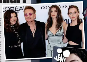  ??  ?? family pride: Eve, third from left, with mum Ali, dad Bono and sister Jordan at the Glamour Women of the Year Awards in LA in 2016