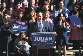  ?? Billy Calzada / Hearst Newspapers ?? Julian Castro announces his presidenti­al campaign at a rally in his hometown of San Antonio. He led the Department of Housing and Urban Developmen­t for President Barack Obama.