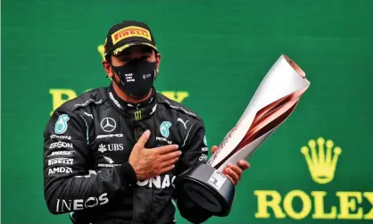  ?? Photograph: PA Wire/PA ?? Lewis Hamilton celebrates on the podium after winning last month’s Turkish Grand Prix to secure his seventh world championsh­ip.