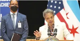  ?? ASHLEE REZIN GARCIA/SUN-TIMES ?? Mayor Lori Lightfoot continues to make her case against a bill in Springfiel­d that eventually would put in place a fully elected 21-member board to run the state’s largest school system.