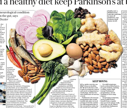  ??  ?? Healthy start: a Mediterran­eanstyle diet could help to stave off Parkinson’s, says Professor David Dexter, far left