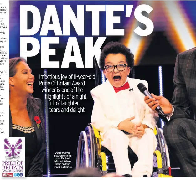  ??  ?? Dante Marvin, pictured with his mum Rachael, left, had Ashley Banjo and the crowd in stitches