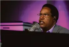  ?? Marcio Jose Sanchez / Associated Press ?? Radio host and top challenger Larry Elder falsely claimed the state’s mail-in ballot had features designed to facilitate fraud.