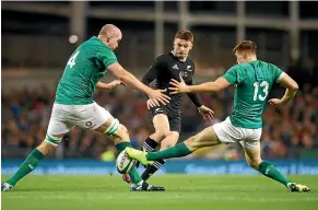  ?? GETTY IMAGES ?? Beauden Barrett, who kicked two penalties and a drop goal when the All Blacks lost 16-9 to Ireland in Dublin last year, is expected to start at fullback in the World Cup quarterfin­al.