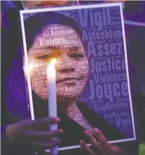  ?? PAUL CHIASSON/ THE CANADIAN PRESS FILES ?? A picture of Joyce Echaquan is seen during a vigil in front of the hospital where she died in Joliette, Que., in September. In her final moments, Echaquan recorded slurs and degrading comments made about her by hospital staff.