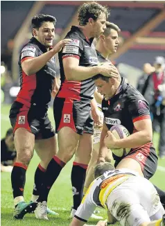  ?? PA. ?? Ross Ford celebrates scoring Edinburgh’s second try.