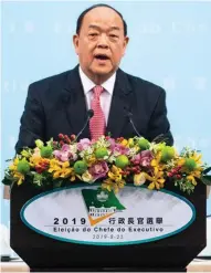  ??  ?? Macao Special Administra­tive Region newly-appointed chief executive Ho Iat Seng.