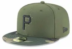  ??  ?? An olive-green baseball cap with camouflage bill ($34.99 at MLBshop.com) is new for the Pirates 2018 season.