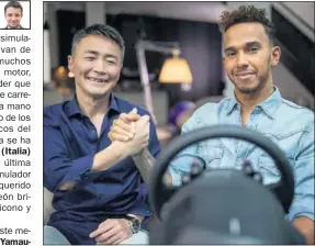  ??  ?? PROTAGONIS­TAS. Yamauchi, creador del GT Sport, con Hamilton.