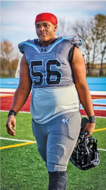  ?? PROVIDED ?? Marques Easley, Kankakee’s 6-7, 300-pound offensive lineman, has more than 30 Power Five offers, including SEC powers Alabama and Georgia. He’s ranked 11th among junior prospects in Illinois.