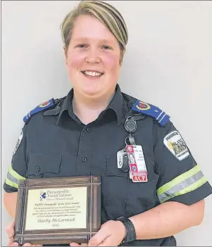  ?? SUBMITTED PHOTO ?? Darby McCormick of Margate, who works out of the Summerside Island EMS station, has been named Paramedic of the Year for 2017 by the Paramedic Associatio­n of P.E.I.