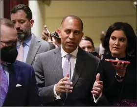  ?? (AP/Carolyn Kaster) ?? Rep. Hakeem Jeffries, D-N.Y., talks with reporters on Capitol Hill in Washington on Thursday.