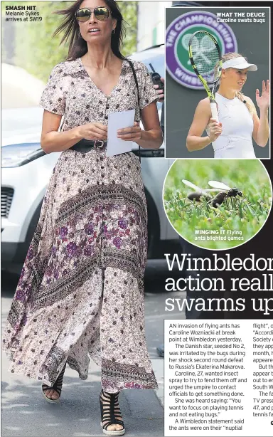  ??  ?? SMASH HIT Melanie Sykes arrives at SW19 WHAT THE DEUCE WINGING IT