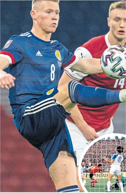  ??  ?? Scott Mctominay impressed against Austria and will be hoping to get the victory in Israel tonight, just as Sir Kenny did when his goal secured a 1-0 win on World Cup qualifying duty 40 years ago (inset)