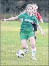  ?? JASON SIMMONDS/JOURNAL PIONEER ?? Callie Champion of KISHORA controls the ball during Wednesday’s semifinal game against Montague at Queen Elizabeth Elementary School in Kensington. KISHORA won the game 5-2 to advance to the P.E.I. School Athletic Associatio­n Senior A Girls Soccer...