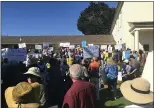  ?? KATE CIMINI THE CALIFORNIA­N ?? Protesters and local government leaders gather on the lawn of Colton Hall in Monterey to rally against California American Water’s proposed desalinati­on plant.