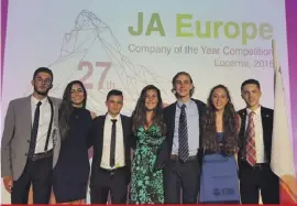  ??  ?? Starling, a JAYE Company, HSBC Company of the Year 2016 proudly brandishin­g the Maltese flag whilst participat­ing in JA Europe’s Company of the Year Competitio­n in Lucerne, Switzerlan­d. From left to right: Samuel Sciberras, Nicola, Jake, Sophie, Samuel...