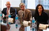  ?? AP Photo/Evan Vucci ?? ■ Amazon founder Jeff Bezos, Alphabet CEO Larry Page and Facebook COO Sheryl Sandberg listen to President-elect Donald Trump during a meeting with technology industry leaders Dec. 14, 2016, at Trump Tower in New York. California is the first state to require publicly traded companies to include women on their boards of directors. The measure requires at least one female director of each California-based public corporatio­n by the end of next year.