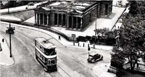  ?? ?? A tram makes its way up the Mound, 1950s