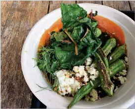  ?? PHOTOS CONTRIBUTE­D BY WYATT WILLIAMS ?? The Casablanca bowl at Recess is a far-out combinatio­n of crispy rice, lentils, Swiss chard, seared okra, and Moroccan spiced carrot puree.