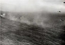  ?? ?? ■ The Bay of Biscay was a busy and dangerous place. This photograph shows a major action against German vessels on 28 Dec 1943.